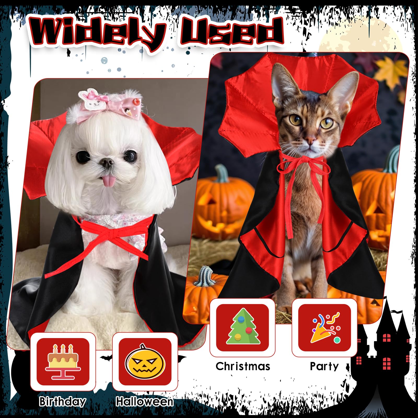 Kostium dla psa na Halloween, peleryna, kostium wampira dla kotów, psa, kota, zwierząt domowych, peleryna dla zwierząt domowych, kostium dla psów, Halloween, kostium Cosplay dla małych psów i kotów