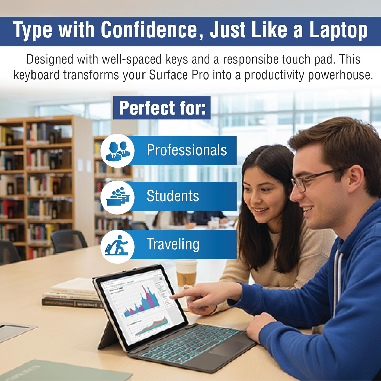 Surface Pro 12 Keyboard Case, Bluetooth Wireless Magnetic Detachable Type Cover with 7 Color Backlit Keys, Multi-Touch Trackpad, Smart Sleep Wake, Ultra Slim Rechargeable for Microsoft Surface Pro 12"