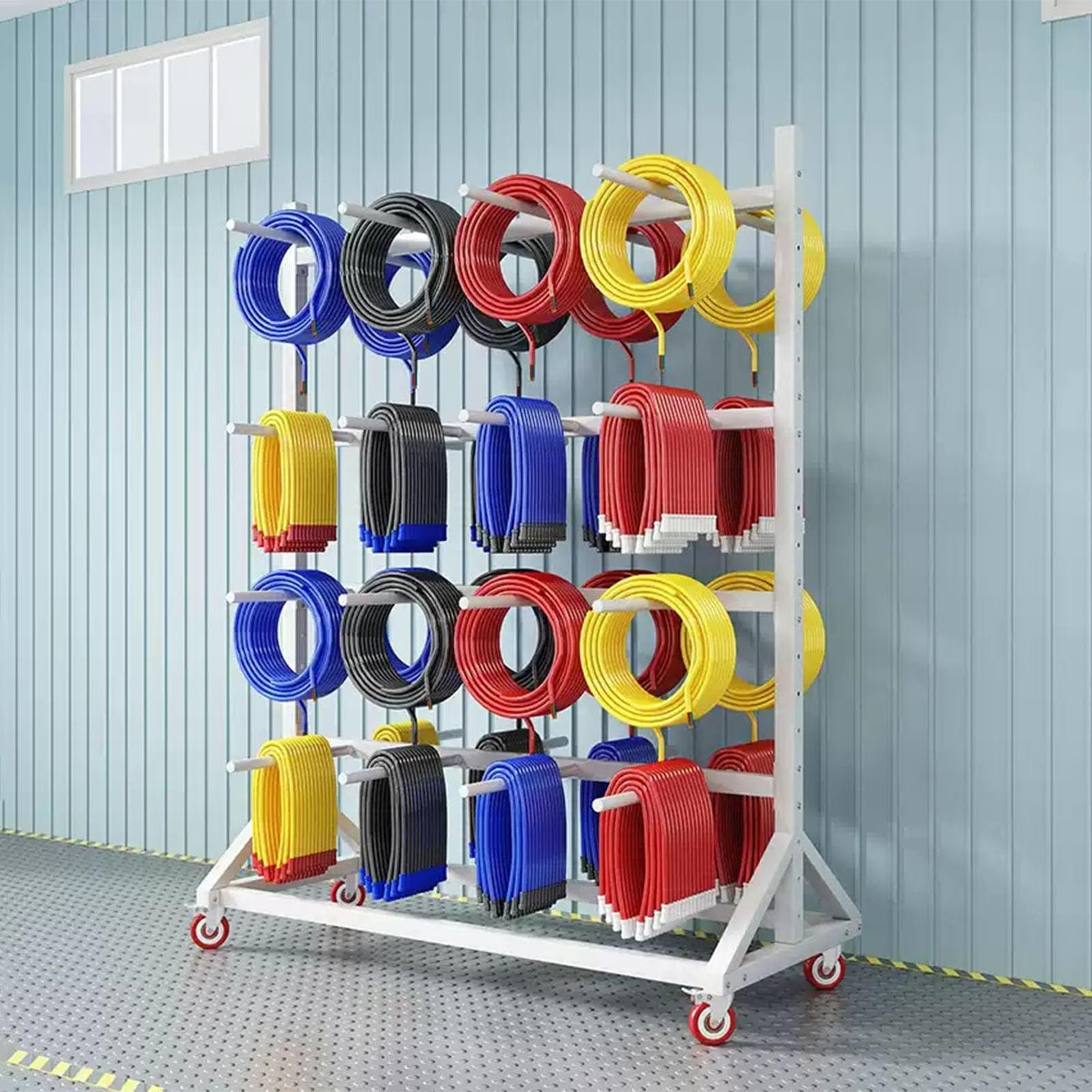 Heavy-Duty Wire Spool Rack with Wheels – 881 lb Capacity Portable Cable Caddy Dispenser for Electrical Wiring, Industrial Reels, and Warehouse Storage, Retail(B,2-Tier 160x90x150cm)