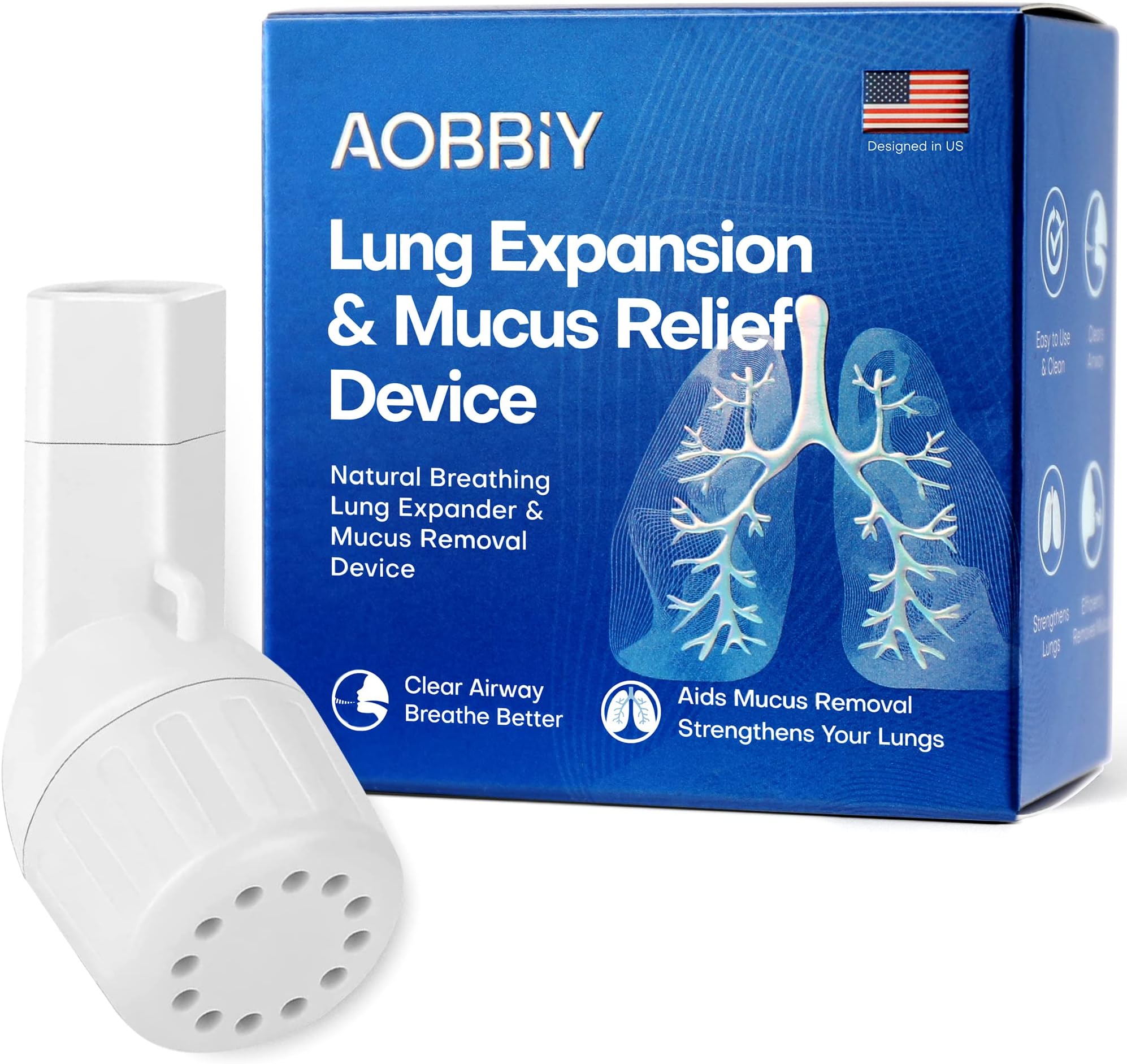 AOBBIY Mucus Clearance and Lung Expansion Device, Breathing Exercise Device for Lungs, Phlegm Remover, Inhalers for Breathing Problems, Flutter Valve Mucus Relief Device for Lung Cleanse, OPEP Therapy