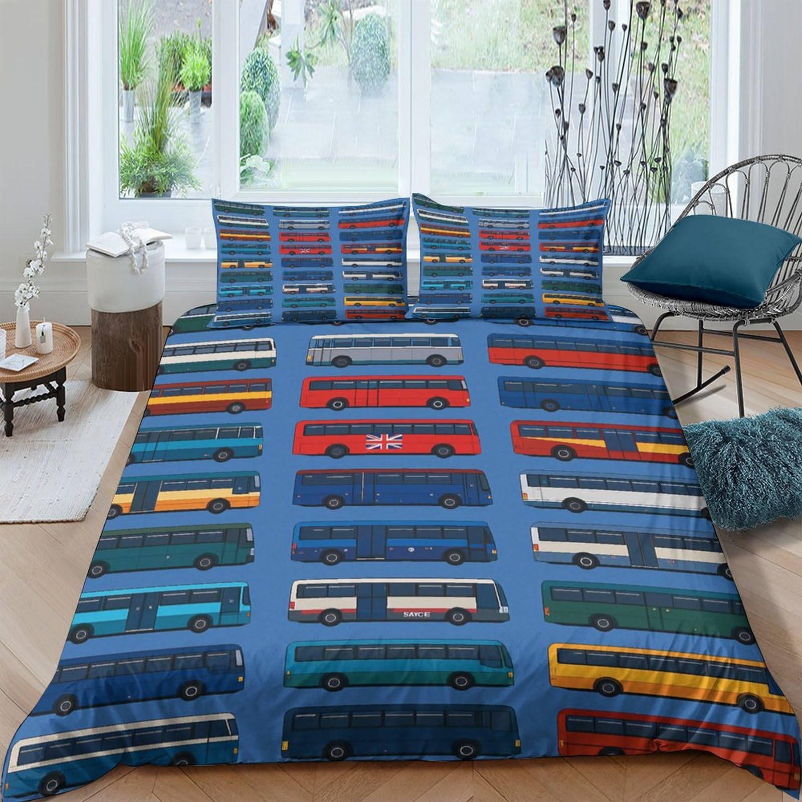 Ctjqhvkz Style-3 3D Printed Colorful Bus Pattern Fitted Sheet Microfiber Soft Breathable Urban Vehicle Bed Cover For Bedroom Dorm Decor Single（135X200cm）