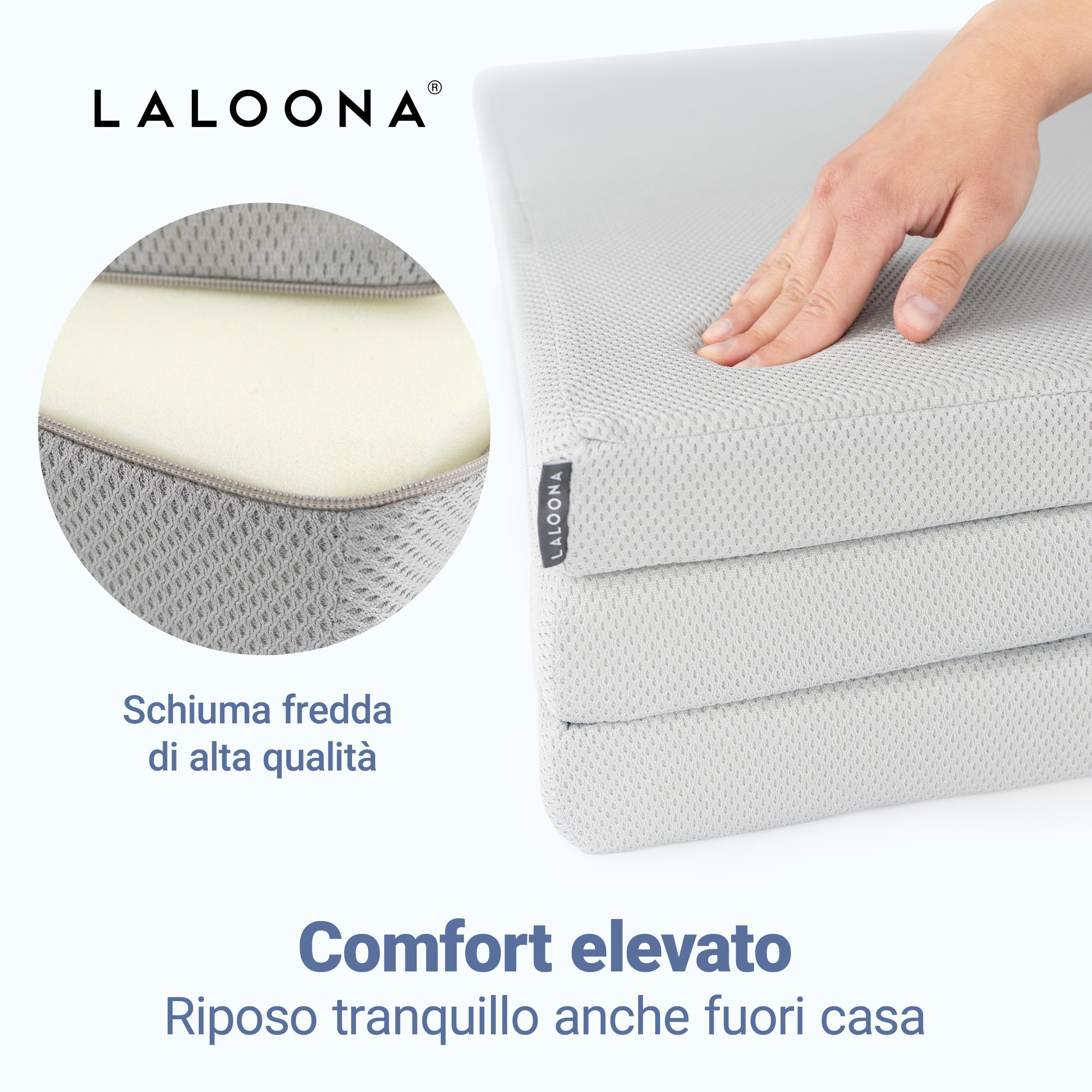LaLoona Materassino da Viaggio 60x120 cm - Materasso Pieghevole Neonato 5 cm Spessore – con Fodera Sfoderabile - Borsa Trasporto - Traspirante - Lavabile - Certificato OEKO-TEX - Grigio