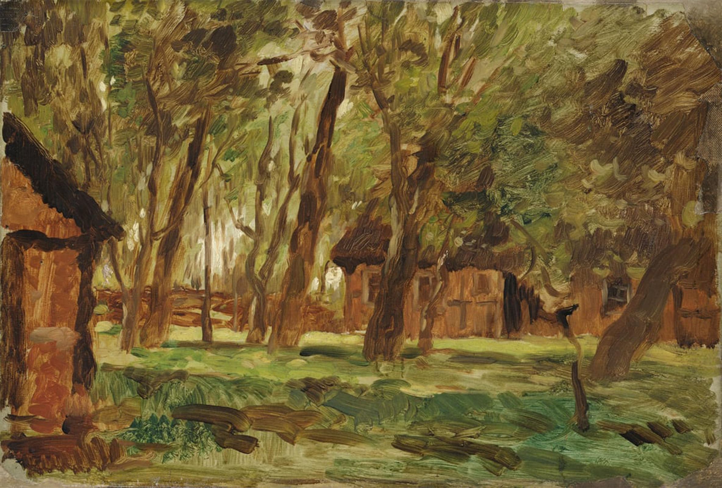 Lienzo Ludwig Herbst granja bajo los árboles pintura artística de pared 5
