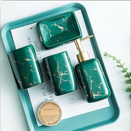 Miniatura 7 de Dispensador de jabón de vidrio con bomba amplia, juego de accesorios de baño con patrón de mármol, accesorios para baño, necesidades de apartamento