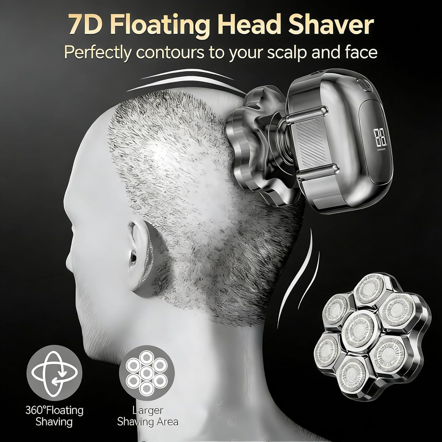 Head Shavers for Bald Men, 7D Electric Razor 10000 RPM High-Speed Mens Head Shaver, LED Display & IPX7 Waterproof for Wet/Dry Use, Fast Rechargeable Shaving Grooming Kit - Image 2