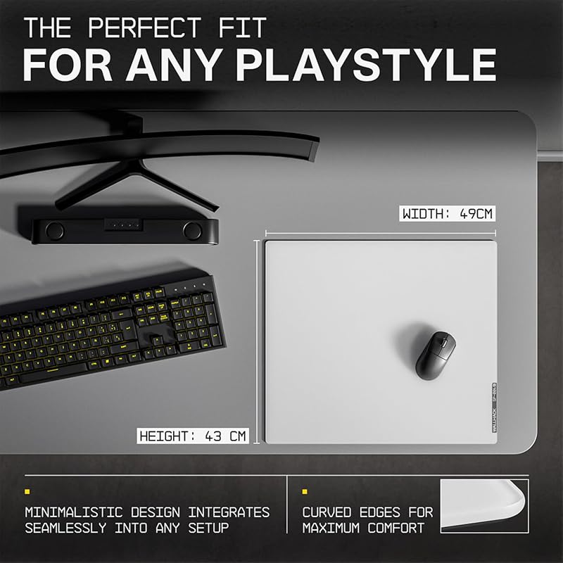 Wallhack SP-004 XL Üveg Gamer Egérpad 49x43cm - Professzionális Esport Mousepad Fehér