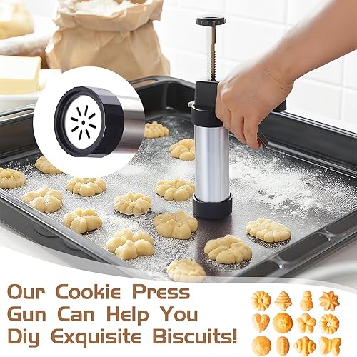 Miniatura 3 de Ideal Swan Prensa de galletas de acero inoxidable con 13 discos de galletas y 9 puntas de tuberías, cepillo de limpieza y bolsa de relleno de