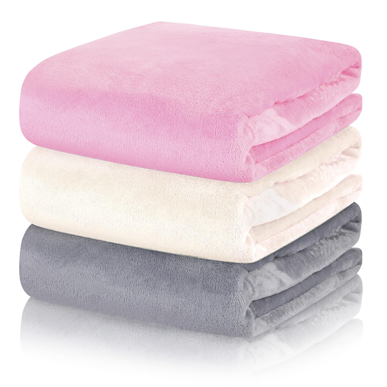 VitalCozy 3 Pack Fleece Throw Blanket Twin Size for Couch 60" X 80" Soft Warm Blanket for Bed Lightweight Fuzzy Throw Blankets Bulk for Winter