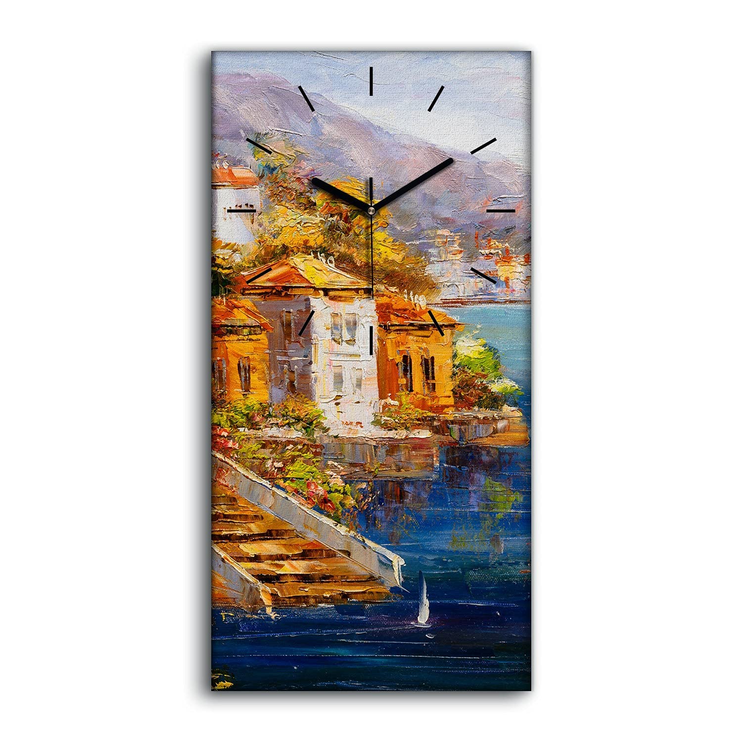 Horloge sur Toile Silencieuse Sans Tic-Tac Salon Motif Grèce 30x60