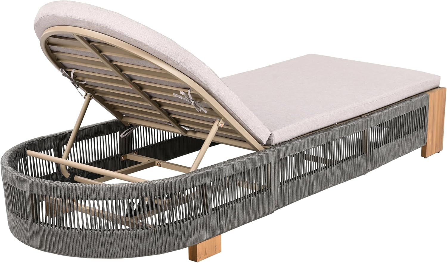 Merax 4-Piece Outdoor Chaise Lounge Chair with Adjustable Backrest & Waterproof Cushion - Acacia Wood Pool Sun Lounger for Patio, Beach, Yard, Garden, Grey