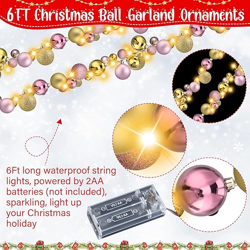 Miniatura 3 de Jenaai Guirnalda de bolas de Navidad de 6 pies con luces LED, guirnalda de bombillas iluminadas de Navidad, decoración de bolas de árbol de Navidad,