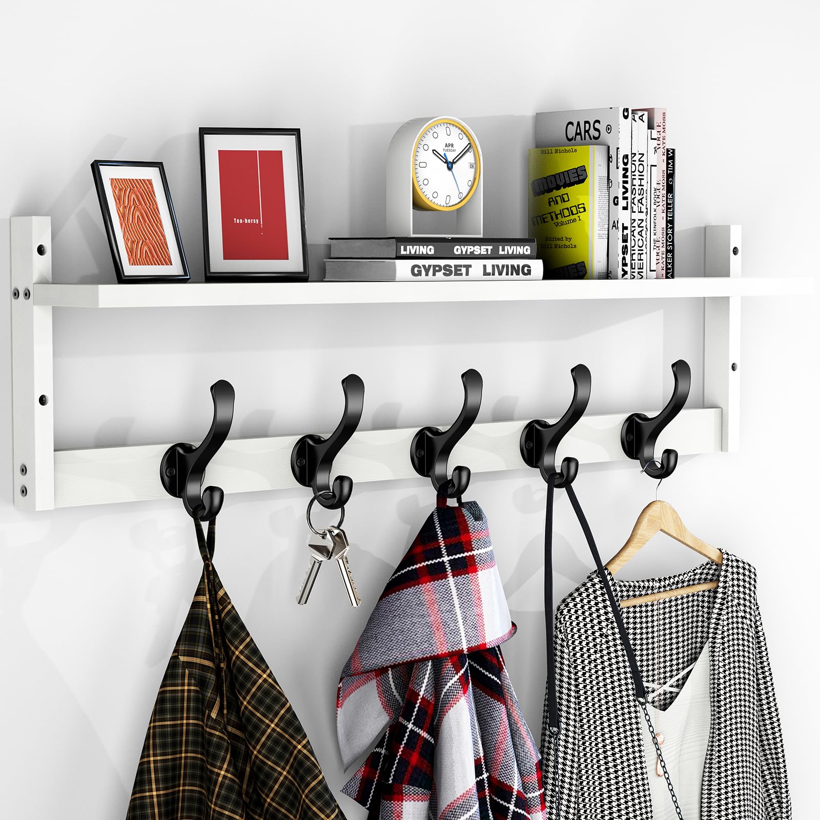 Tatub 29'' Coat Rack Wall Mount with Shelf, Wood Wall Hooks with
