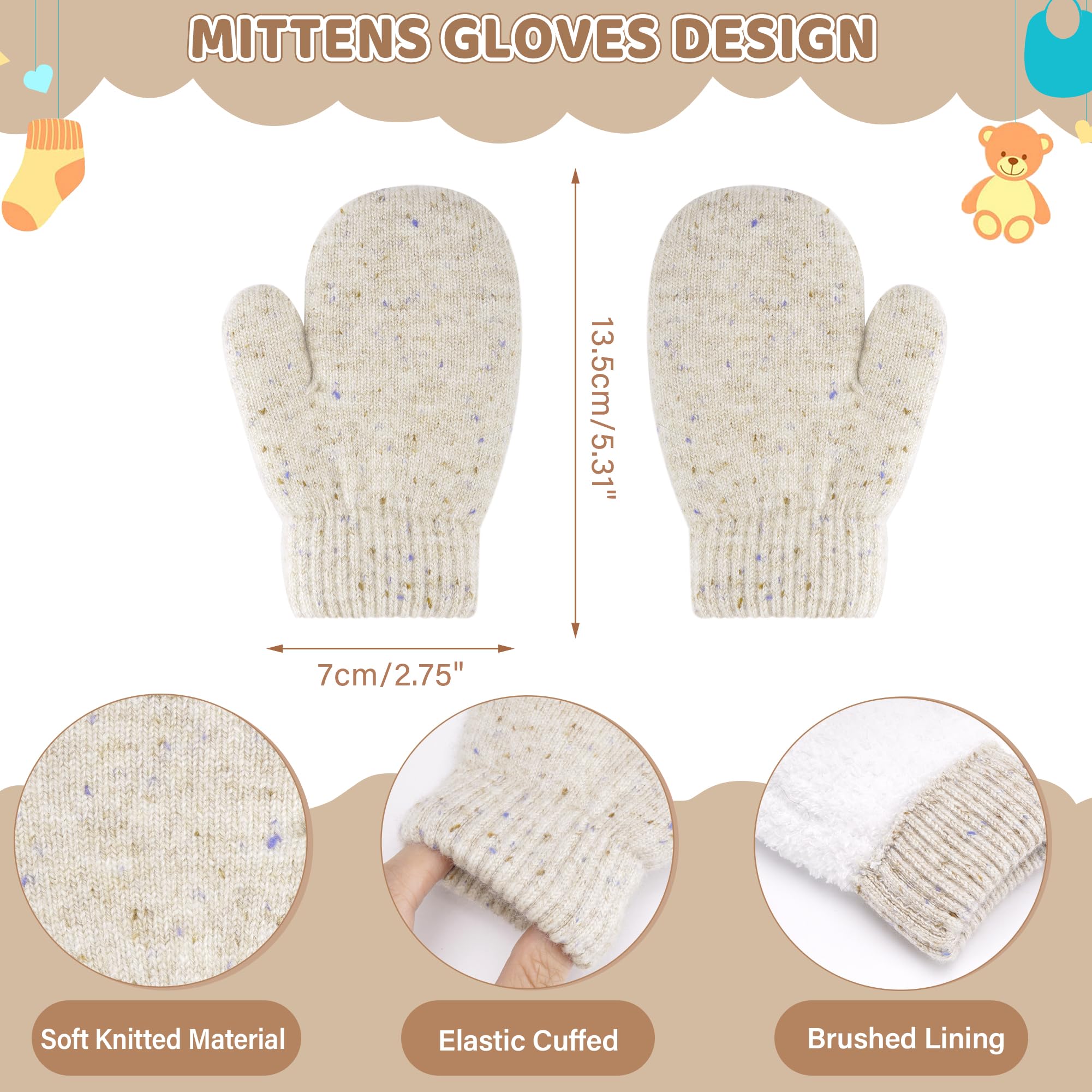 Enfants Bébés Hiver Bonnet Gants Tactiles Écharpe Ensemble Bonnet Pompon Moufles Cache-Cou avec Doublure Polaire pour 0-8 Ans Fille Garçon