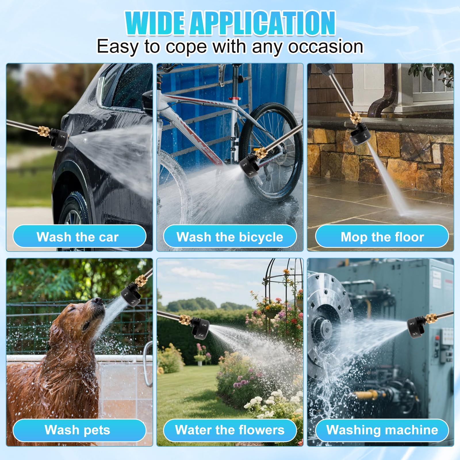 Cordless Pressure Washer, 6-in-1 Portable Power Washer with 2 Batteries, 960PSI High-Pressure Cleaner, Dual Water Source (Tap & Bucket), 5M Hose for Car, Patio, Garden Cleaning — view 8