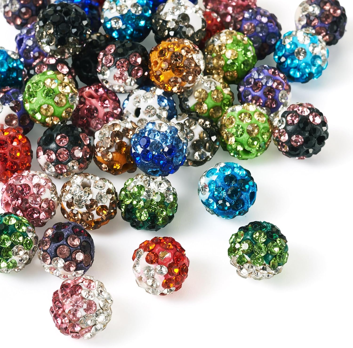 Spritewelry 40Pcs Rhinestone Clay Beads for Jewelry Making 10mm Colorful Sparkly Disco Ball Beads Rhinestone Bling Crystal Beads Shiny Round Chunky Beads for DIY Crafts Earrings Bracelet - Image 7