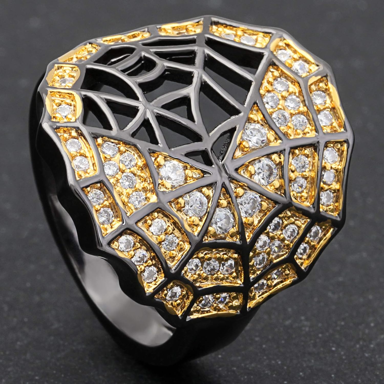 Spider Web Statement Ring Women by Ginger Lyne | Gothic Biker Chick Black Plated Cubic Zirconia Casual Jewelry for Her | Girft Idea for Halloween or Birthday