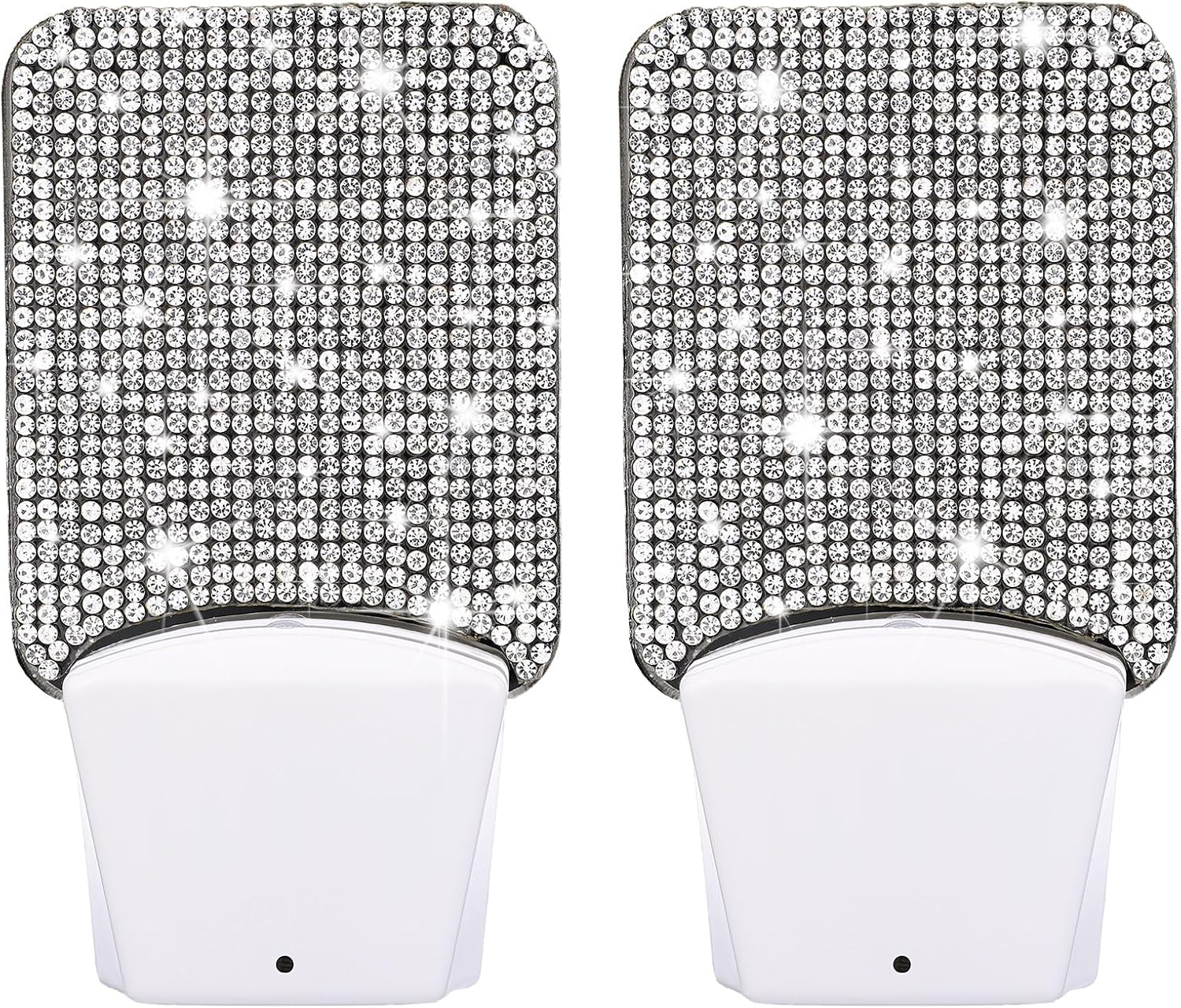 Sumind 2 Pcs Silver Rhinestone Night Lights Plug in Bling Auto Shine Glitter Lamp Decorative LED Night Lamp with Light Sensor for Bedroom, Kitchen, Bathroom, Hallway, Stairs, Toilet