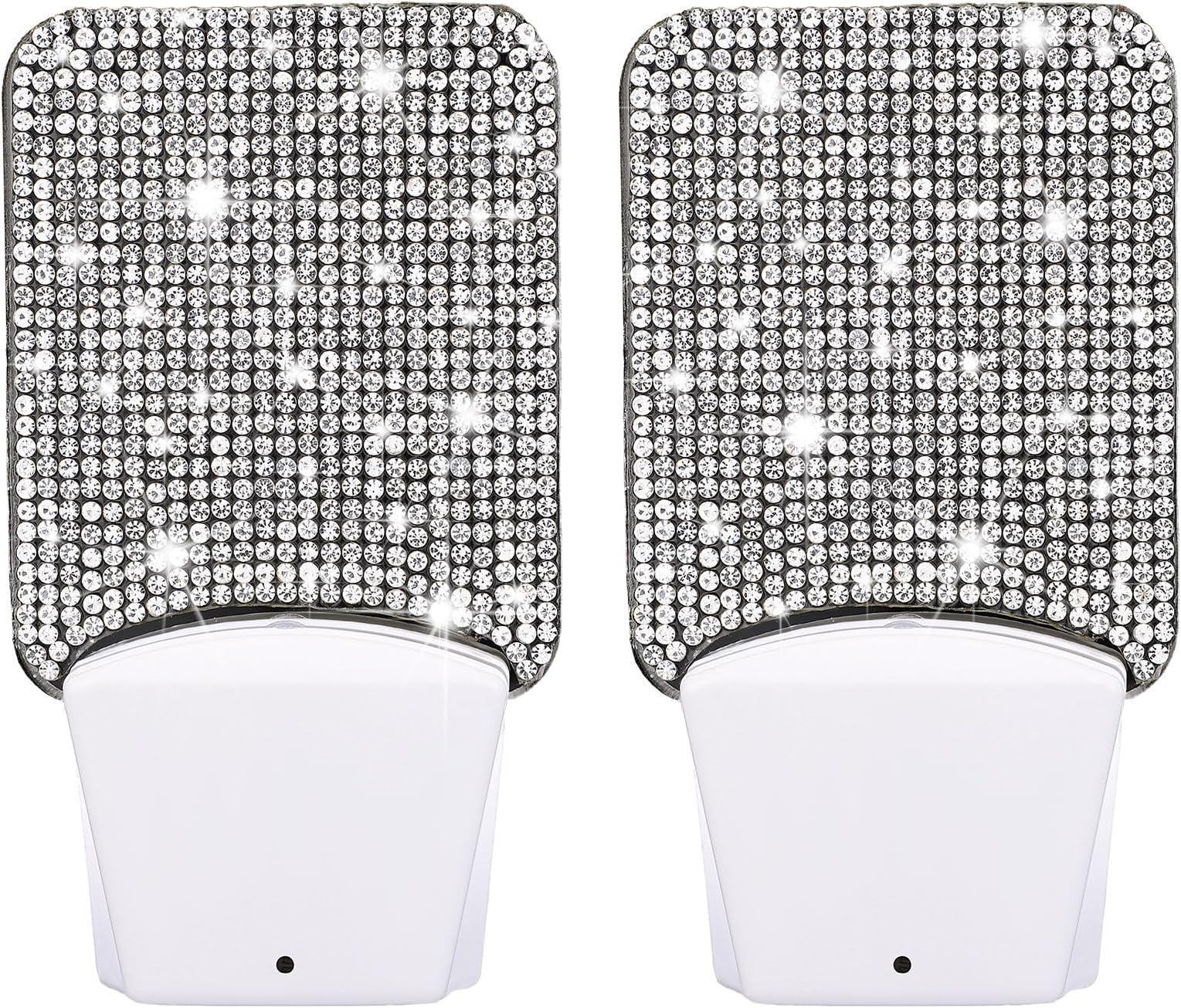 Sumind 2 Pcs Silver Rhinestone Night Lights Plug in Bling Auto Shine Glitter Lamp Decorative LED Night Lamp with Light Sensor for Bedroom, Kitchen, Bathroom, Hallway, Stairs, Toilet