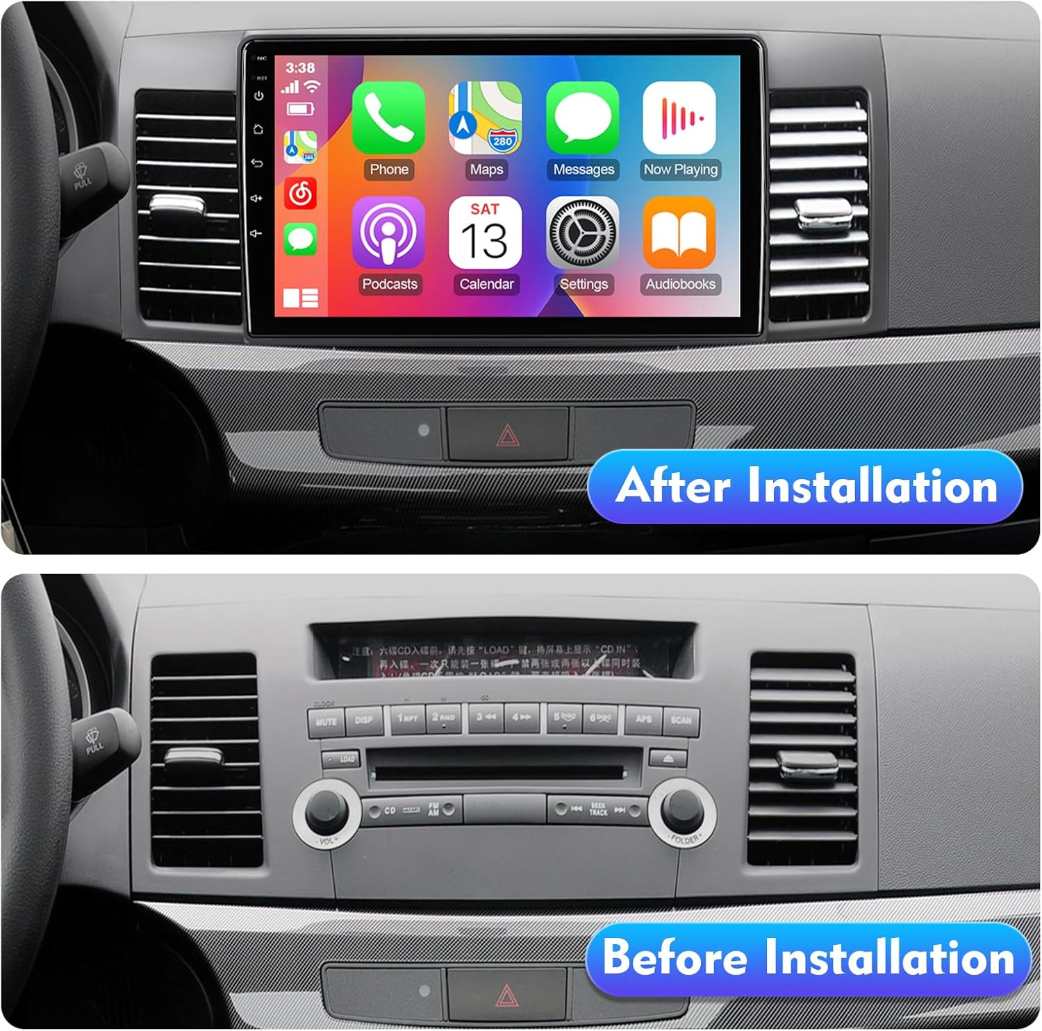 2+32G 10.1-inch Android 12 Car Stereo for Mitsubishi Lancer 2007-2013 IPS Touchscreen Screen Car Radio with Carplay & Android Auto Support Backup Camera GPS FM Navi BT SWC (with Canbus)