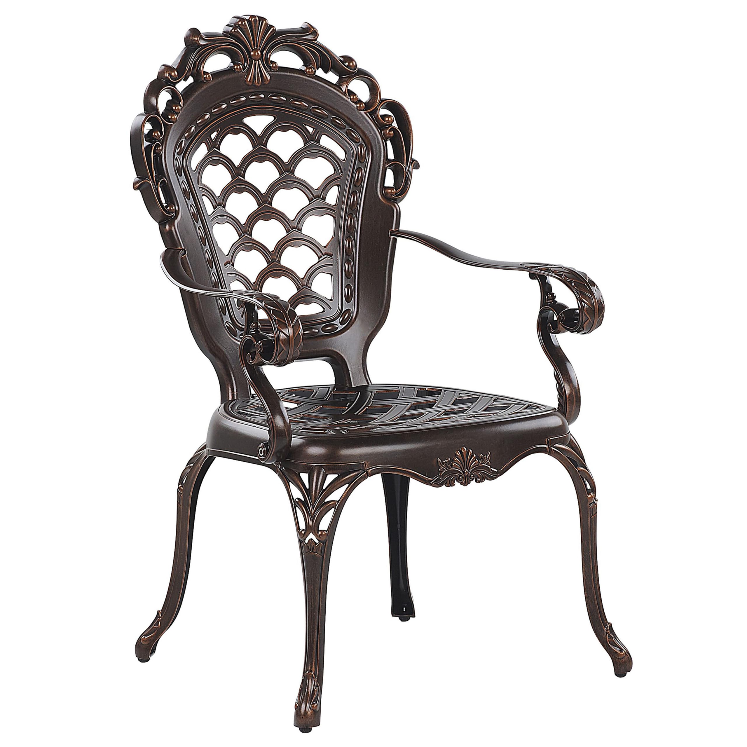 Lot 2 CHaises de Jardin en Aluminium Effet Métal Vieilli Marron Cuivré avec Accoudoirs et Dossier Décoratifs pour Jardin ou Terrasse Classique Beliani
