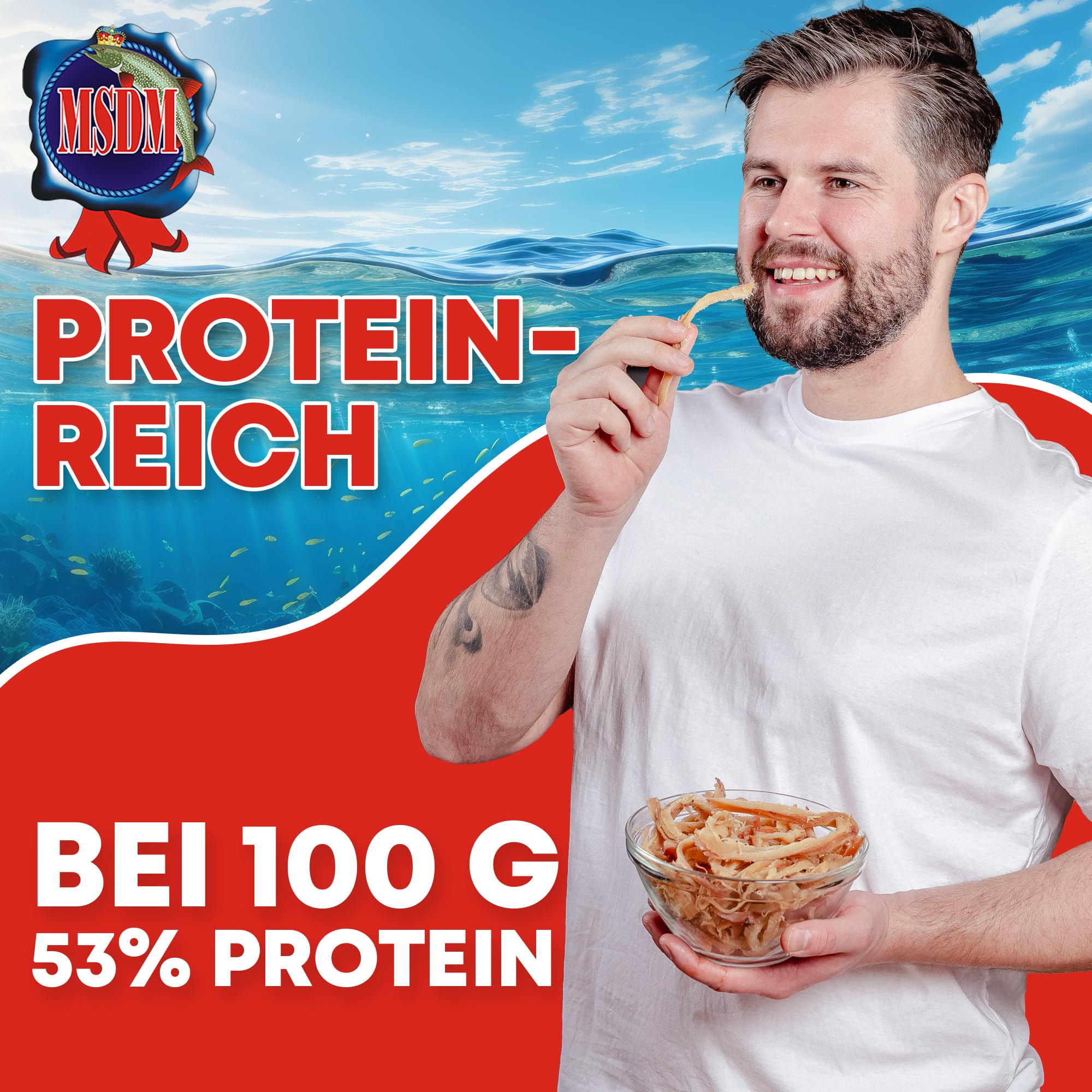 MSDM Peruanischer Tintenfisch 1kg - Fisch Jerky I High Protein I Snacks I Trockenfisch Omega 3 I Beef Jerky, Trockenfleisch & Chips Alternative Salat Topping