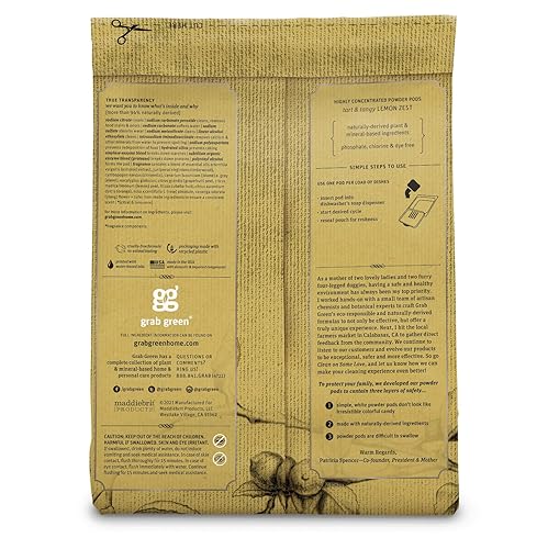 Miniatura 2 de Grab Green Stoneworks - Cápsulas de detergente automático para lavavajillas, 54 unidades, aroma a cáscara de limón, a base de plantas y minerales,