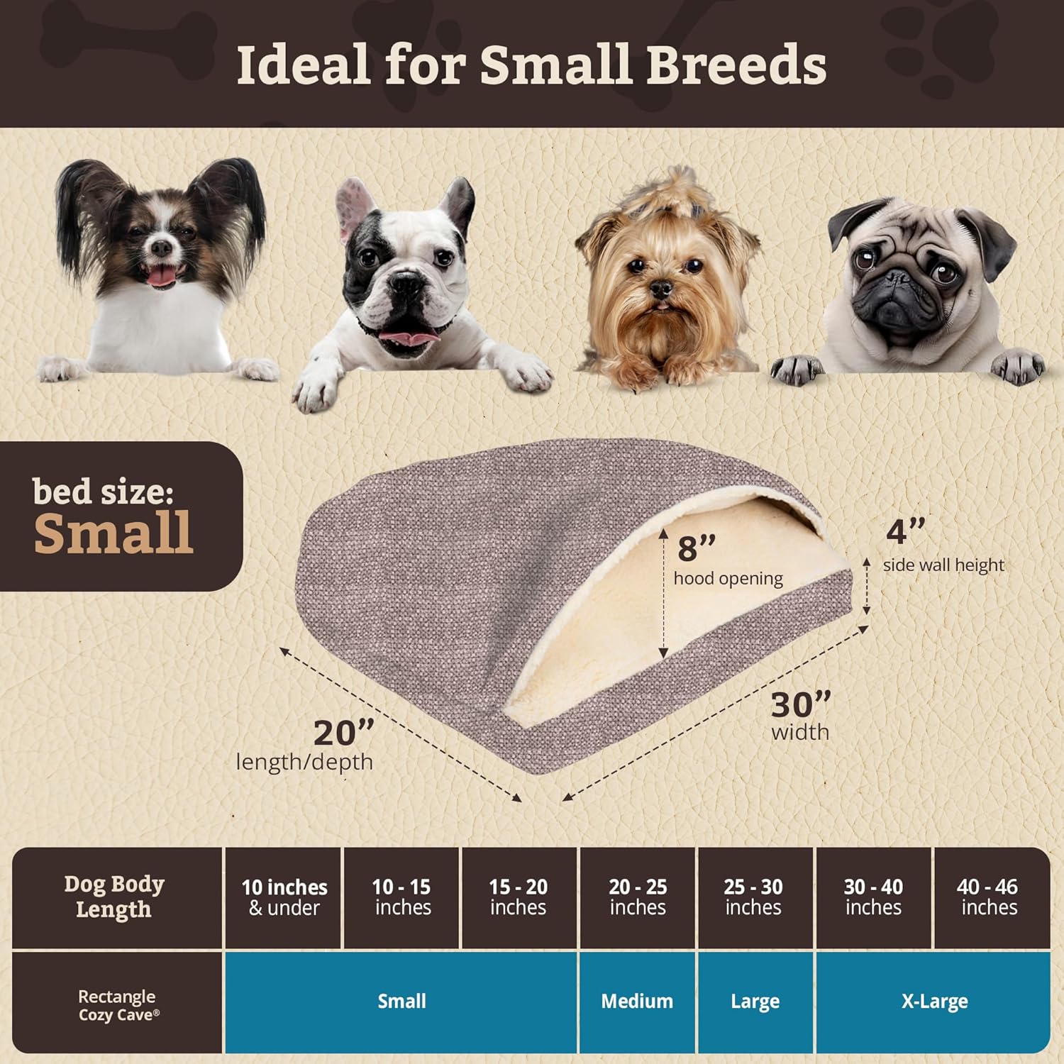 Snoozer Rectangle Cozy Cave Dog Bed - Indoor Dog Bed with Cover Cave, Covered Calming Burrow for Small Sized Pets with Blanket Attached, Enclosed, Washable Cover - Small, Merlin Linen