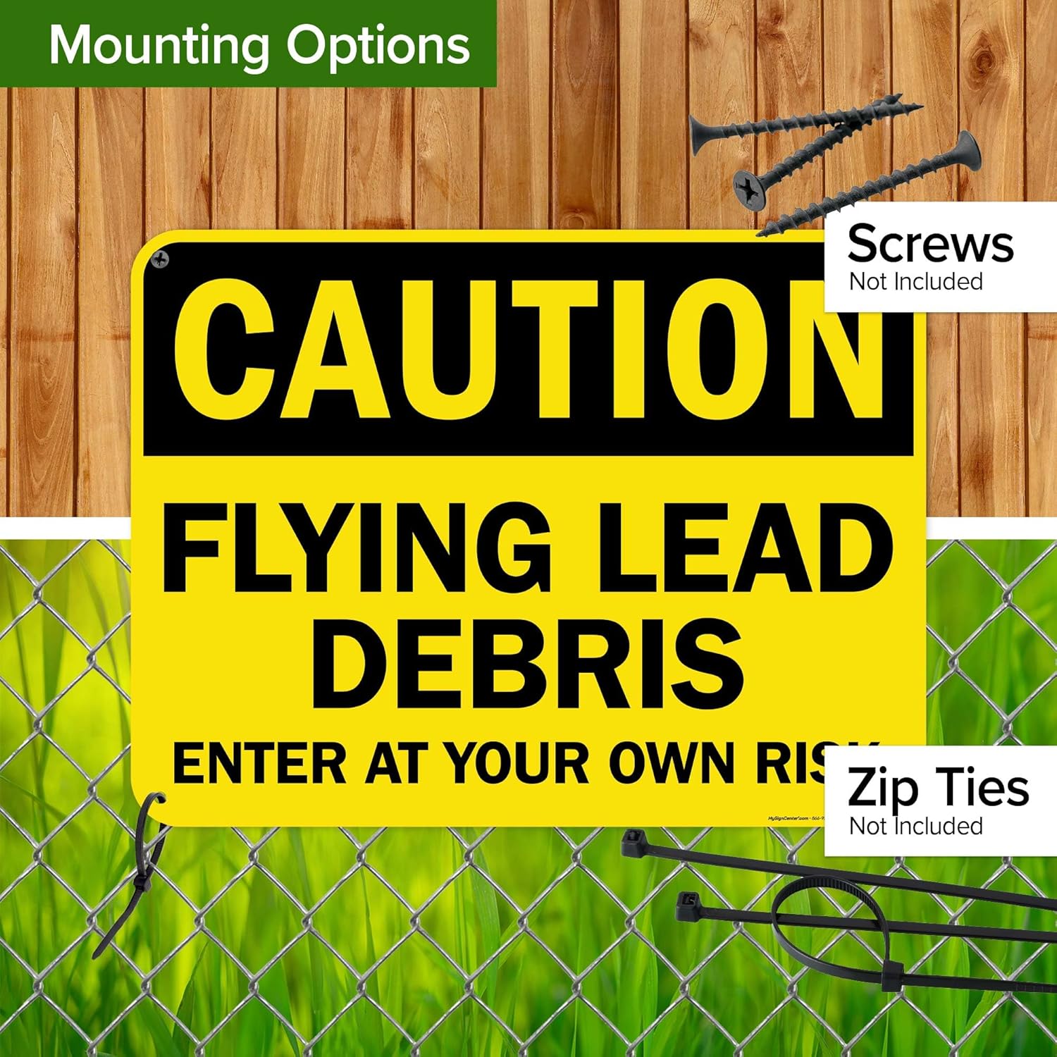 Caution Flying Lead Debris Enter At Your Own Risk Sign, 18x24 Inches, 55 mil thick HDPS (high density polystyrene), Made in USA by My Sign Center