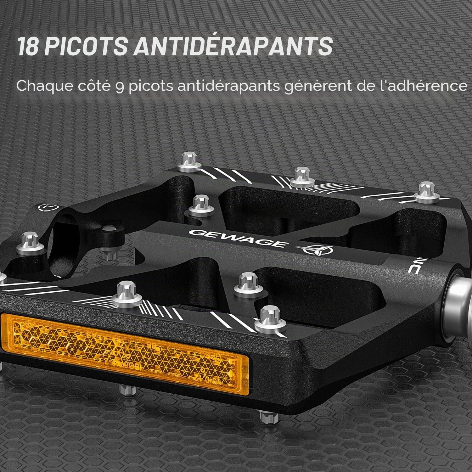 GEWAGE Pédales de Vélo avec Bandes Réfléchissantes, 3 Roulements Scellés, Plateforme Aluminium CNC Antidérapante 9/16" pour Vélo de Route VTT E-Bike