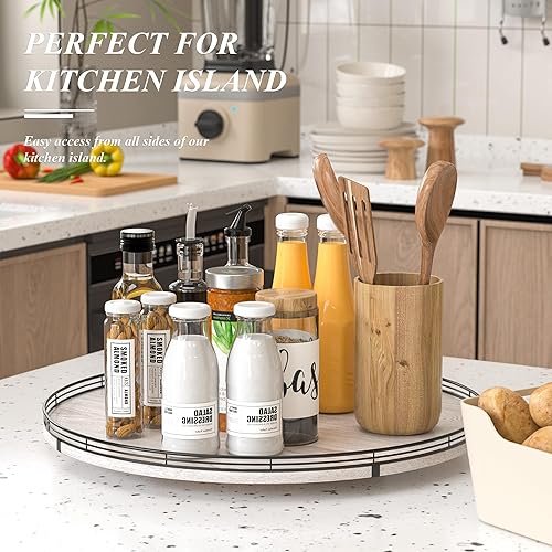 Miniatura 8 de Farmhouse Oak - Organizador giratorio Lazy Susan de 9 pulgadas para gabinete, organización redonda de madera Lazy Susan y almacenamiento para mesa