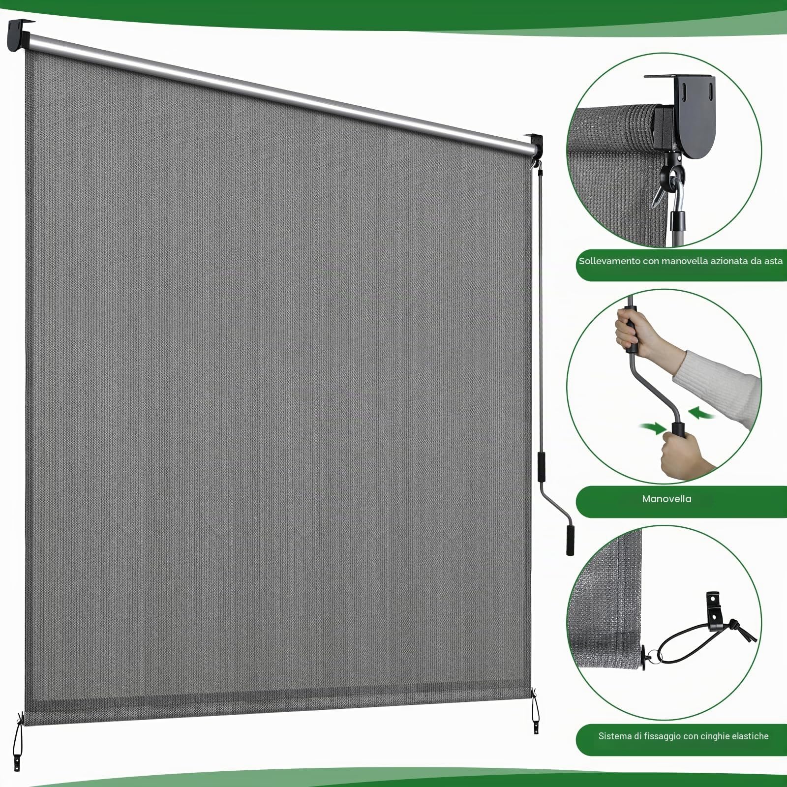 LIFERUN Tenda da sole verticale a rullo, 240x240 cm, Tenda verticale, HDPE