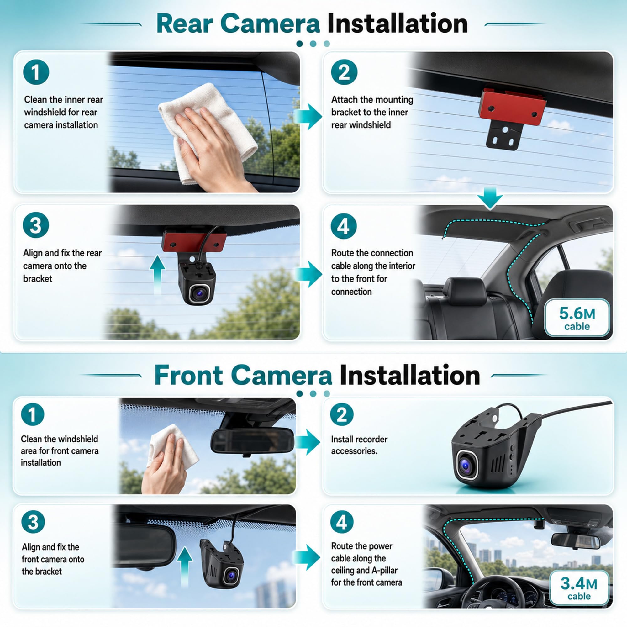 Hodozzy Dash CAM 4K Delantera Trasera, Mini Cámara Coche WiFi 2160P Oculta | App Control, Gran Angular, Visión Nocturna, Grabación en Bucle G-Sensor DVR Dashcam para Todos los Coches Tarjeta