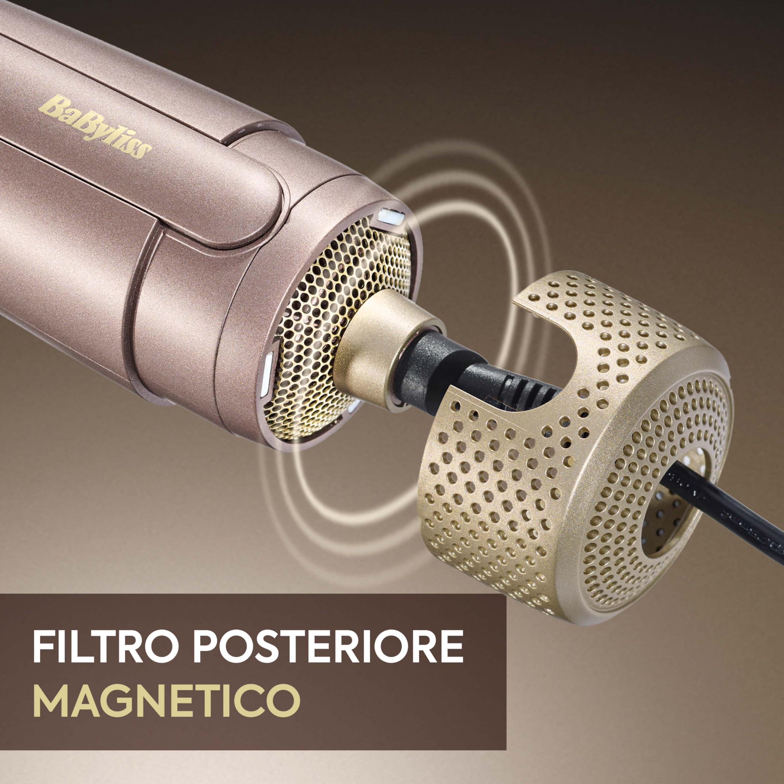 BaByliss Air Power Volume 2in1 Styler e asciugacapelli, da capelli bagnati ad asciutti, spazzola asciugacapelli volumizzante per capelli da medi a lunghi, 3 temperature, funzione ionica, oro, AS95E