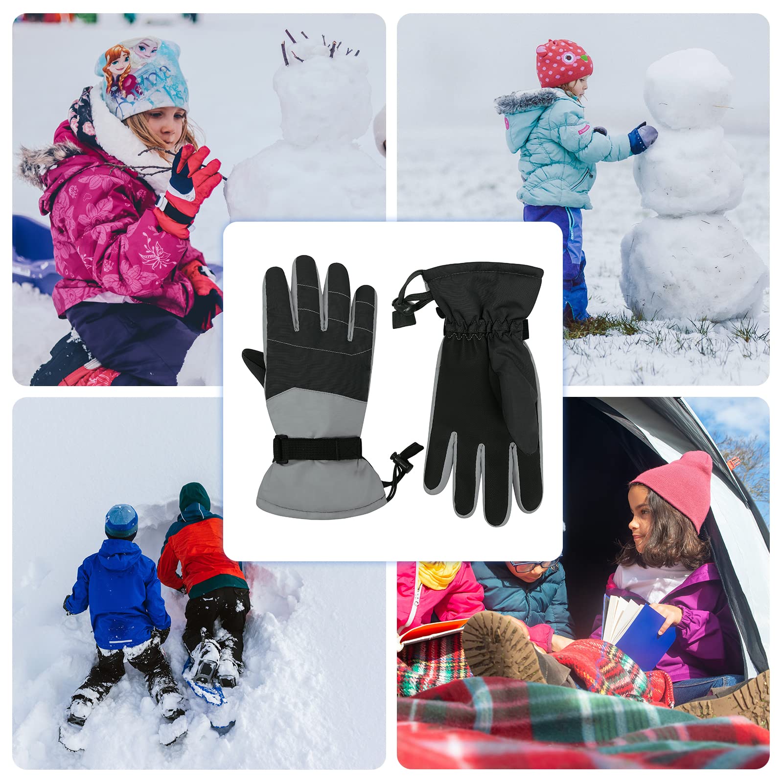 Guanti invernali per bambini, impermeabili, con tasca con cerniera, guanti da sci per ragazzi e ragazze, antivento, touchscreen, guanti da snowboard