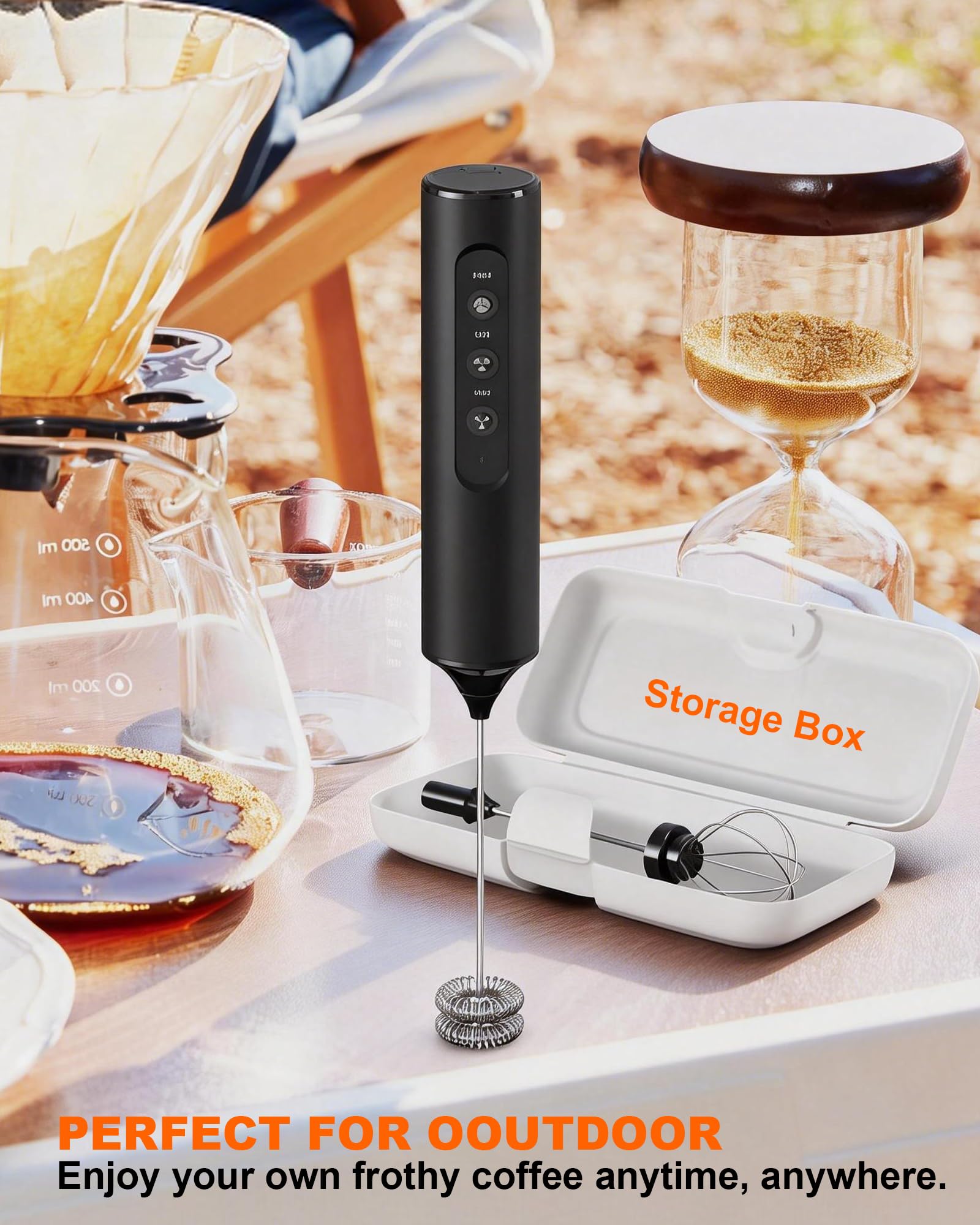 Mousseur à lait rechargeable avec boîte, mousseur à café portable à 3 vitesses avec 3 fouets, baguette mousseuse électrique pour café, latte, cappuccino, chocolat chaud, matcha et œuf, noir