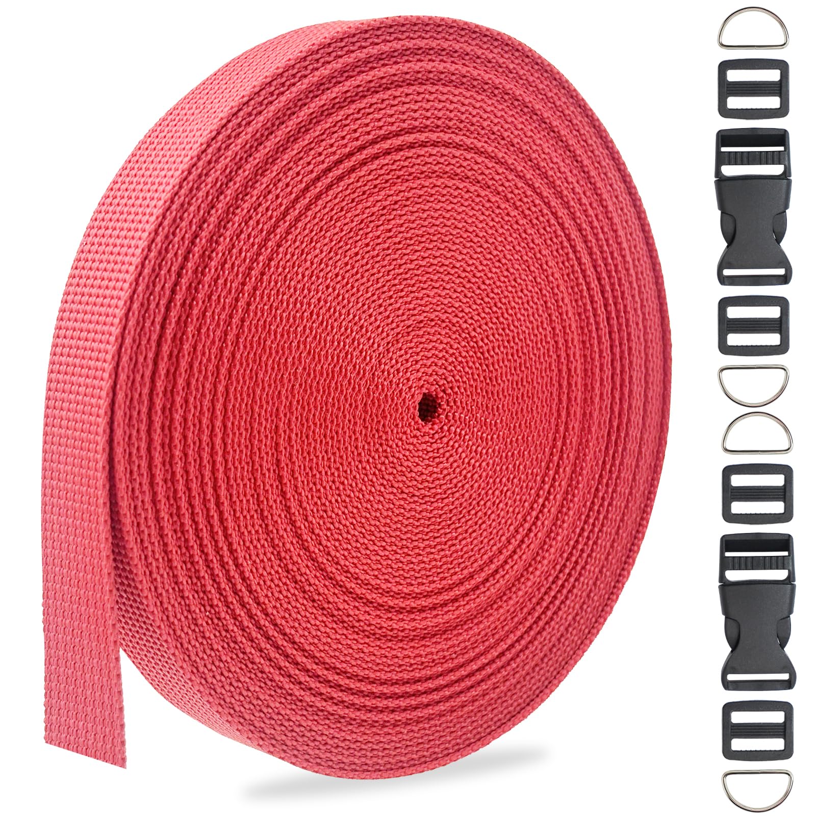 ZHFMILY 5/8 inch Red Nylon Webbing Strap with Buckles-10Yards 15mm-Flat Fabric Webbing Handle Canvas Straps for Bags-Hammock-Lawn Chair-Belting-Pet Collars, DIY Projects, Crafts, Sewing #265