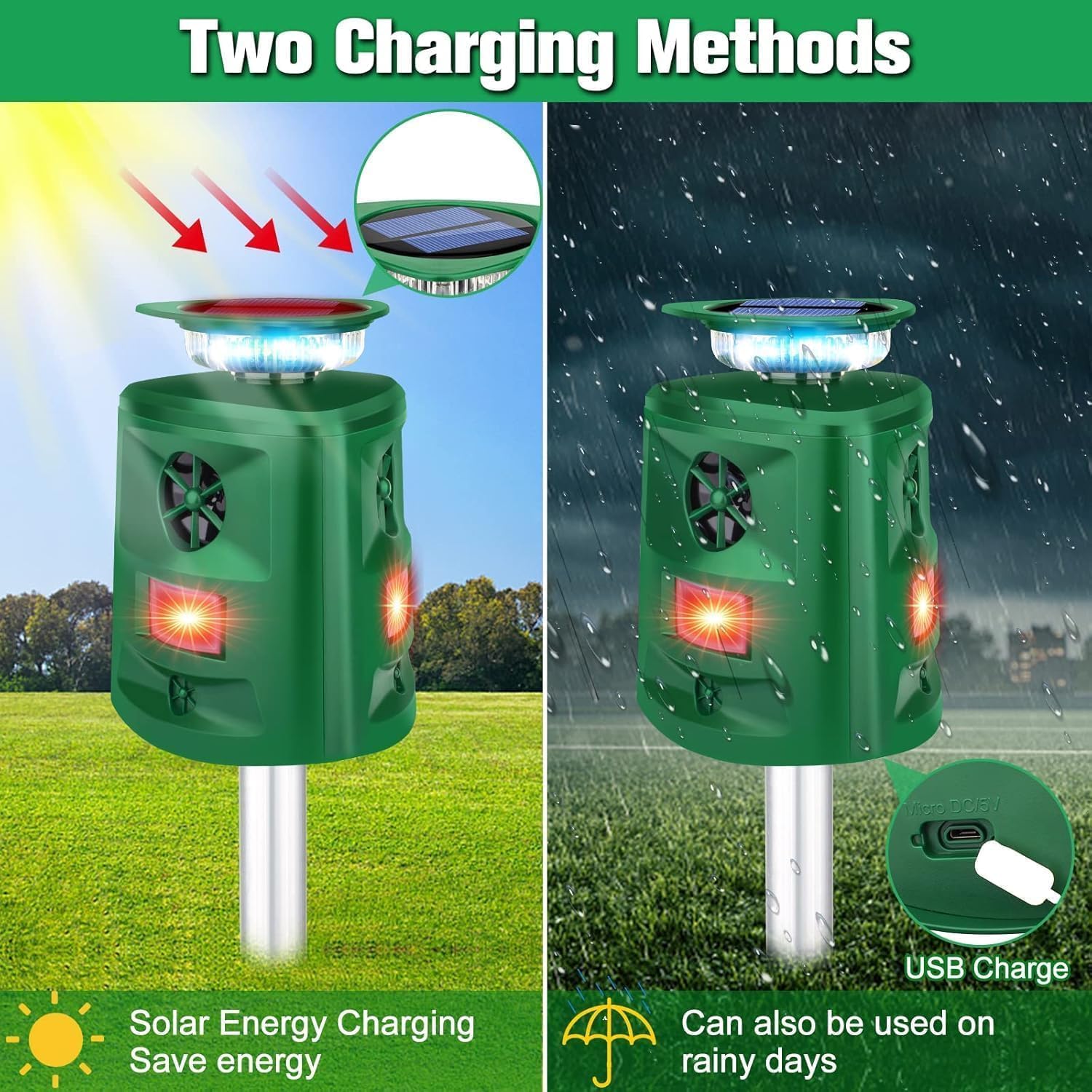 Cat Repellent Outdoor,2026 Upgraded Squirrel Skunk Dog Repellent Deer Repellent Devices,360 ° Solar Animal Repellent Raccoon Rabbit Bird for Yard Garden Lawn Outdoor,Waterproof IP66 Motion Detection