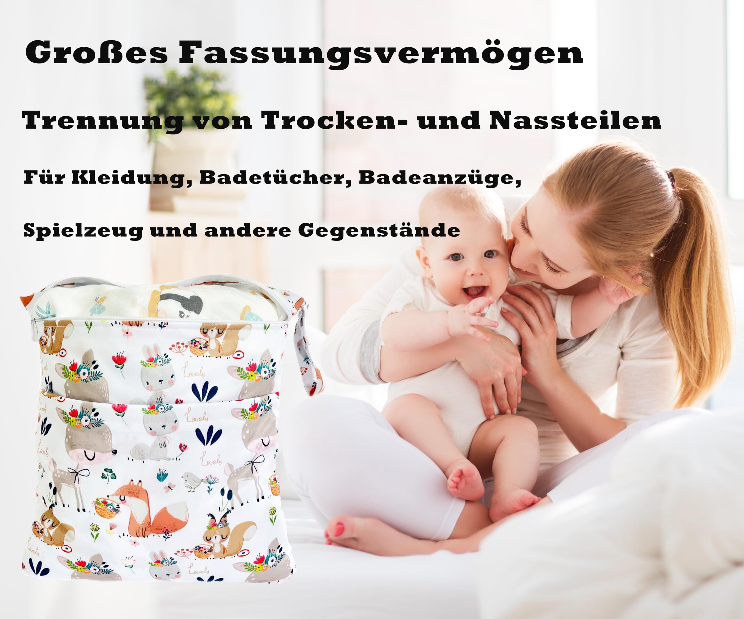 TRASUN Wetbag Kindergarten Nasstasche Windel Taschen Schwimmsachen Nassbeutel Nasse und Trocken Wickeltasche 2er Wasserdicht Waschbar Nassbeutel Organiser für Kleinkind - 4