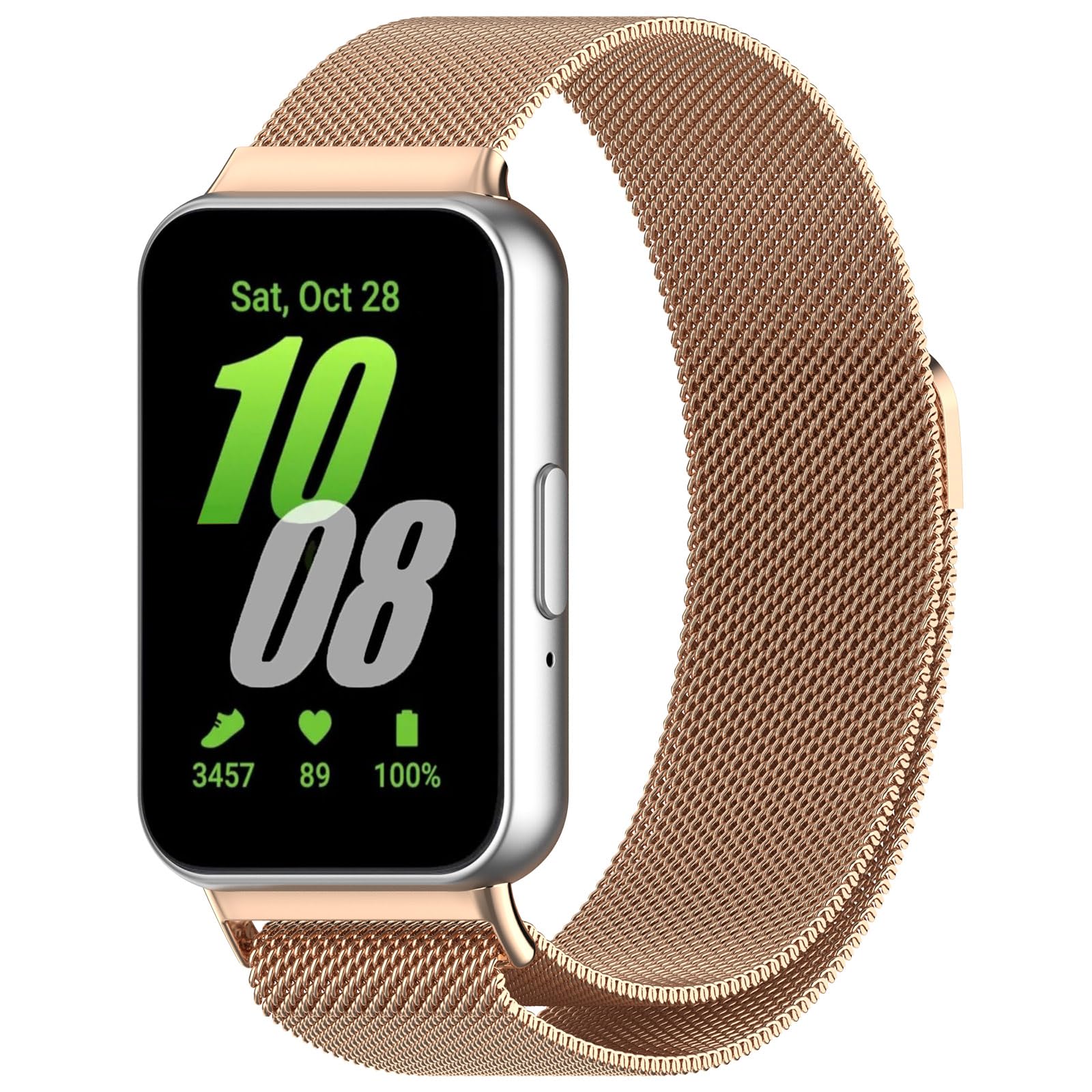 Panda Bobo Stainless Steel Mesh Band for Samsung Galaxy Fit 3, Adjustable Replacement Strap (Rose Gold)