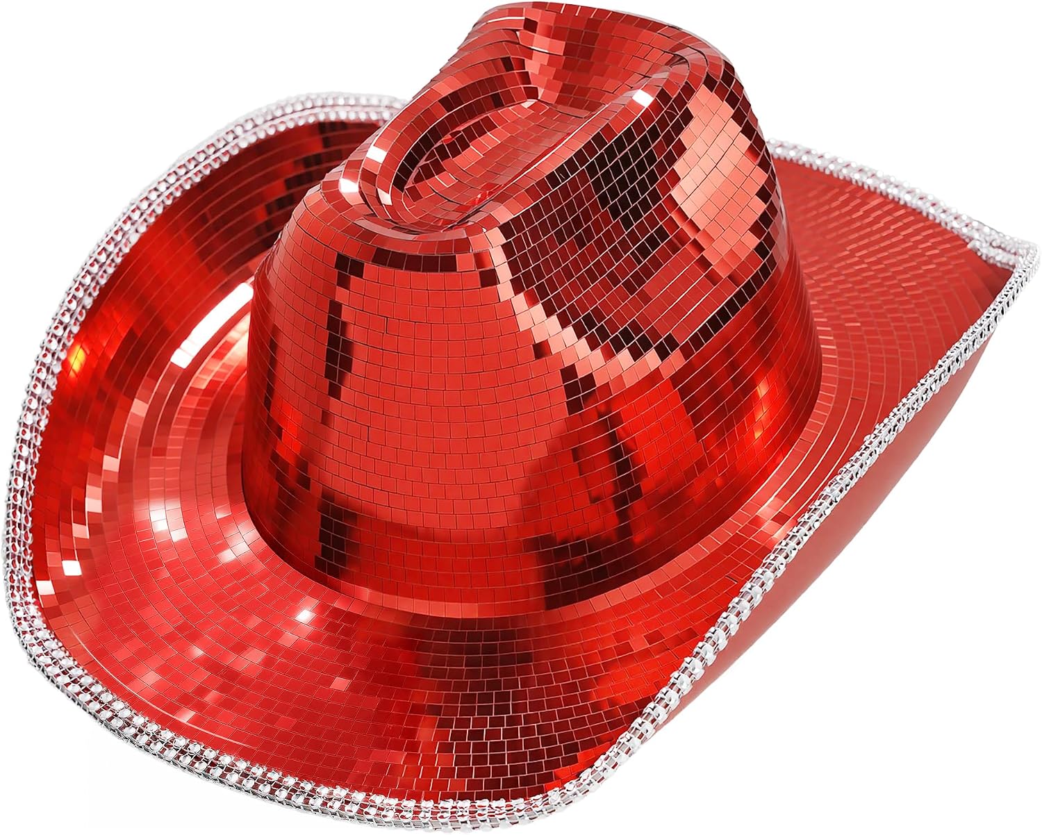 Cowboy Hat for Women and Men - Disco Mirror Cowgirl Hat for Music Festivals, Concerts, Western Party Red