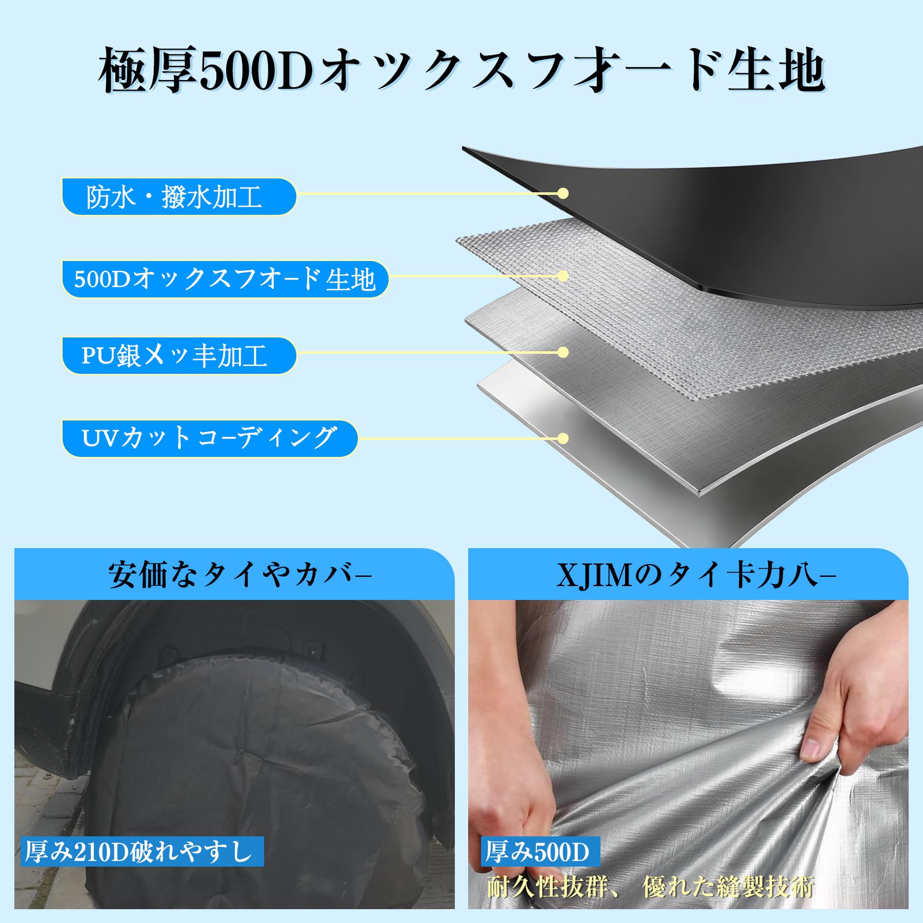 タイヤカバー 厚手500D 屋外 防水 タイヤ保管カバー タイヤ収納 ハンドル付き タイヤ保管バッグ 劣化防止 UVカット 汚れ防止 防犯 耐久 雨雪対応 軽自動車 SUV 大型自動車 収納袋付き (シルバー-4枚入り, M-81*81*1CM) - 4