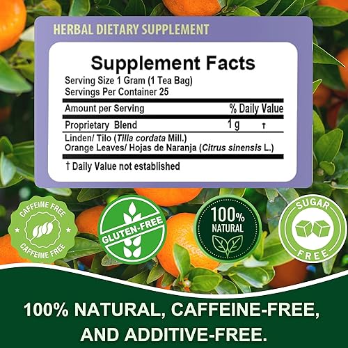 Miniatura 2 de Hanan - Té de tilo con hojas de naranja (Tilo con Naranja) - 25 bolsitas de té de hojas de tilo totalmente naturales de Perú - Tilo de hoja pequeña,