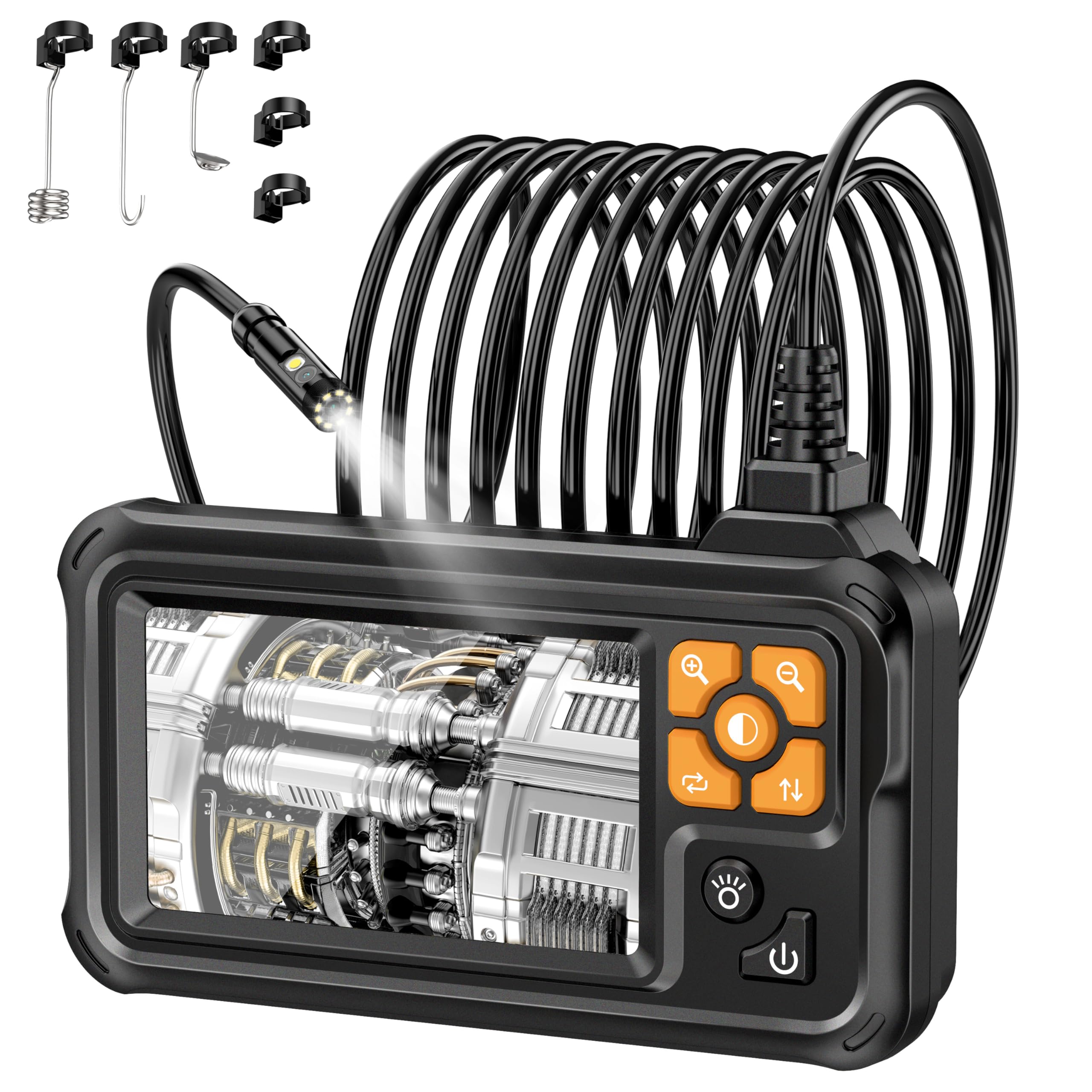 1080P Dual-Objektiv, industrielles HD-Digital-Endoskop, 10,9 cm IPS-Endoskop-Inspektionskamera mit Handheld-IP67-wasserdichter Schlangenkanalisation mit 8 LED-Lichtern, 5 m halbstarres Kabel