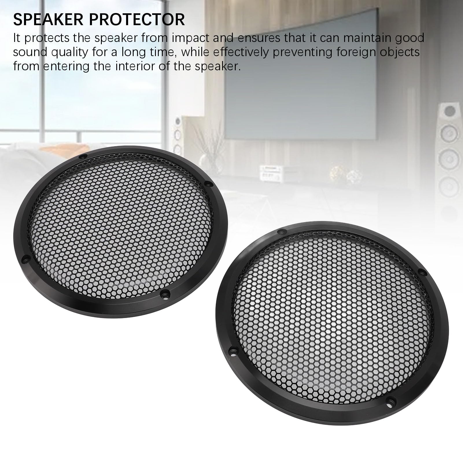 6.6 Inch Car Speaker Grill Cover, Universal Radio Speaker Grills Decorative with 8PCS Screws for Home Theater Ship, Car (Black)