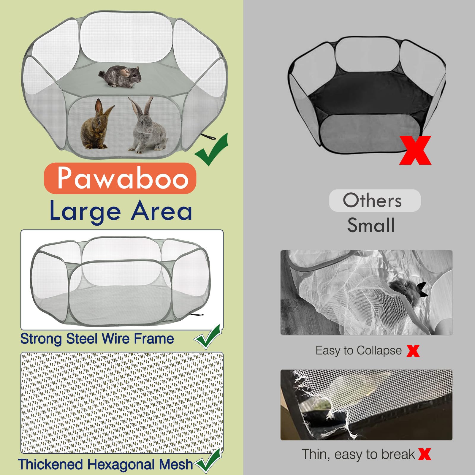 Pawaboo Small Animals Playpen, Waterproof Small Pet Cage Tent with Strong Steel Wire Frame - Image 3