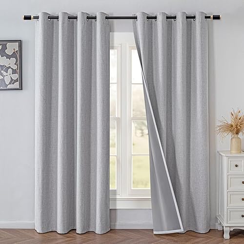 Miniatura 30 de Juego de 2 paneles de cortinas opacas de lino de 84 pulgadas de largo, cortinas 100% opacas para dormitorio, sala de estar, cortinas de 2-Total
