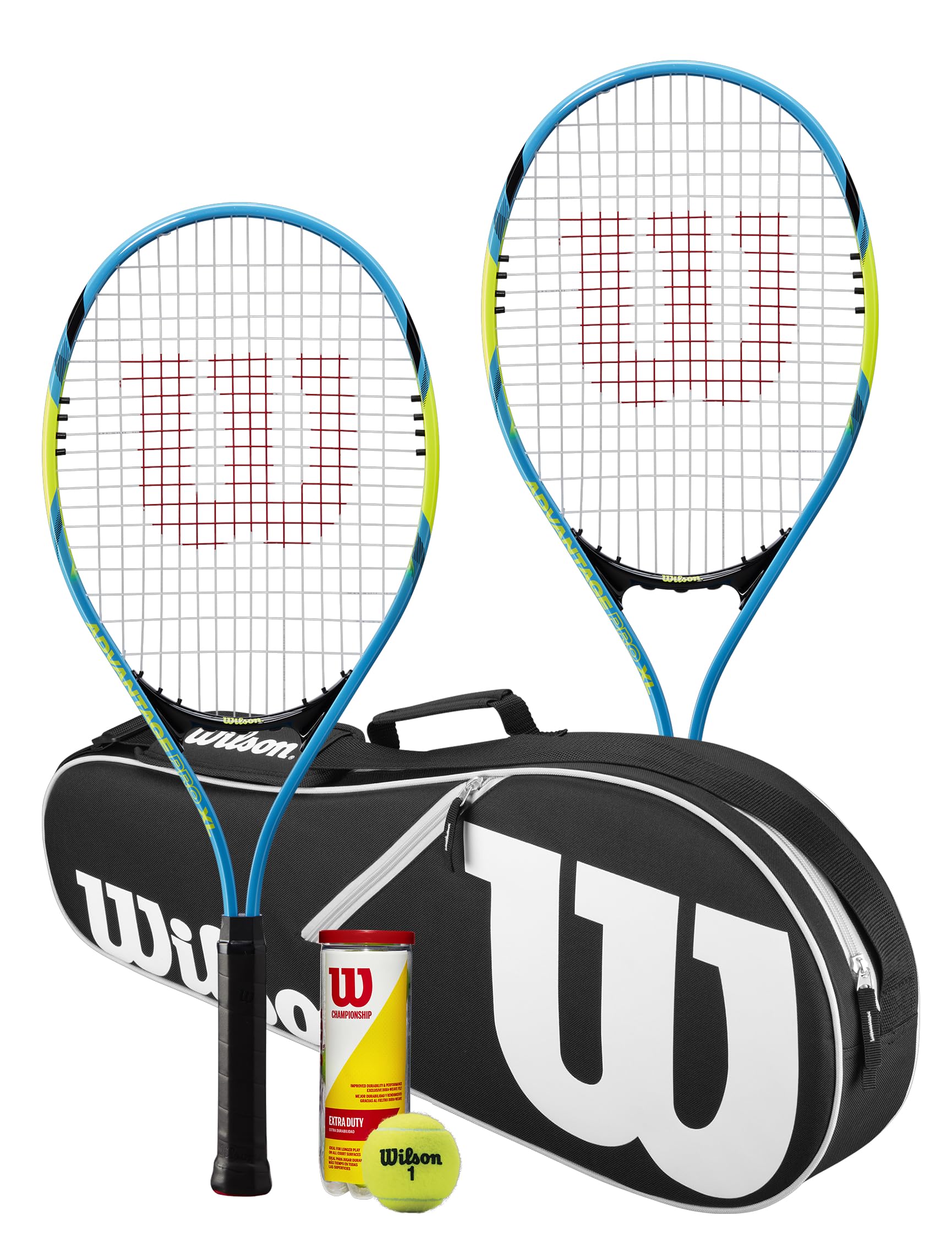 Wilson Advantage Pro XL Tennis Bundle Set, 2 Rackets, Advantage Tennis Bag & Championship Tennis Balls