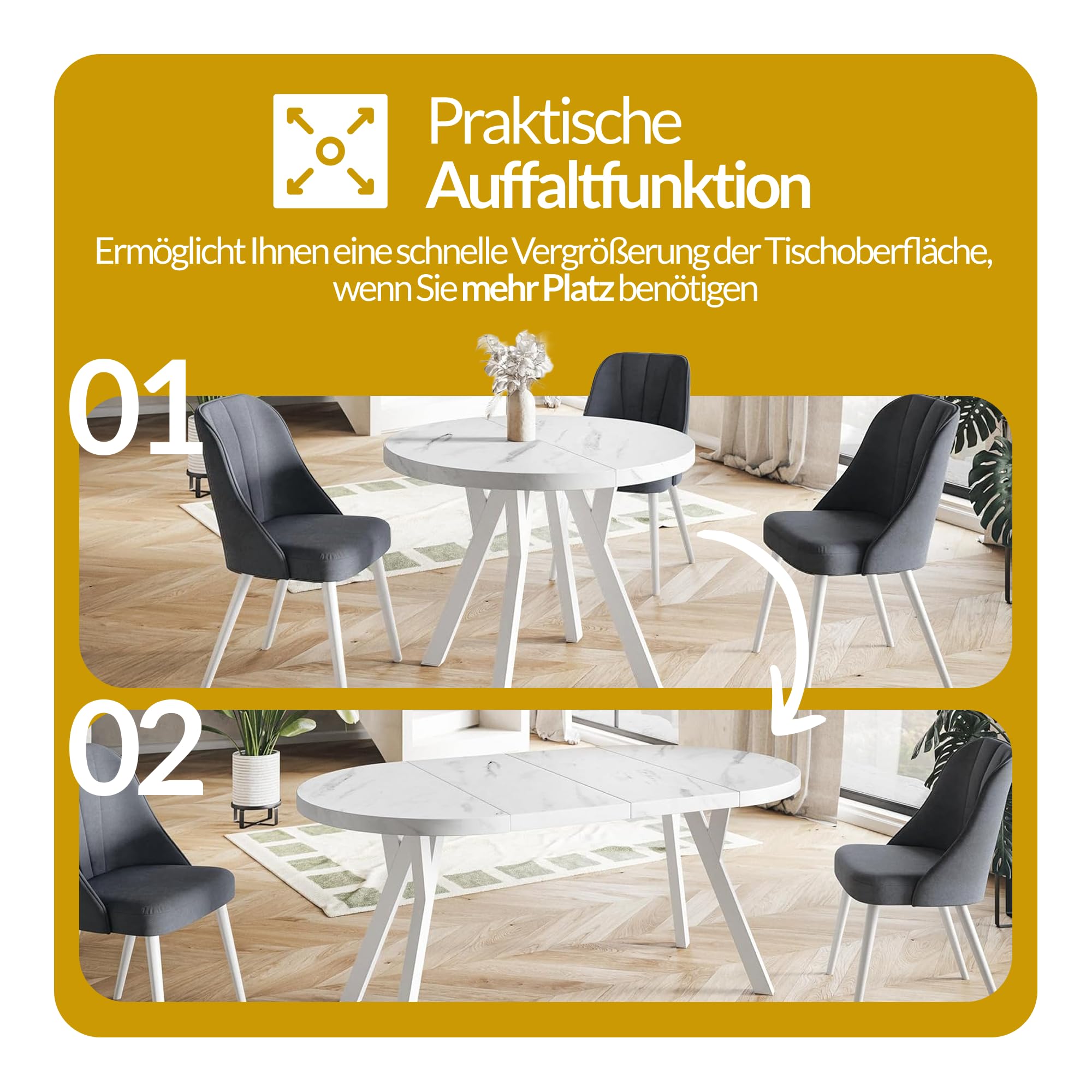 Runder Esstisch ausziehbar – Moderner Wohnzimmertisch und Küchentisch – Tisch mit Stabile Konstruktion, Durchmesser 120 cm - 220 cm - Farbe Lancelot - Kollektion OVO