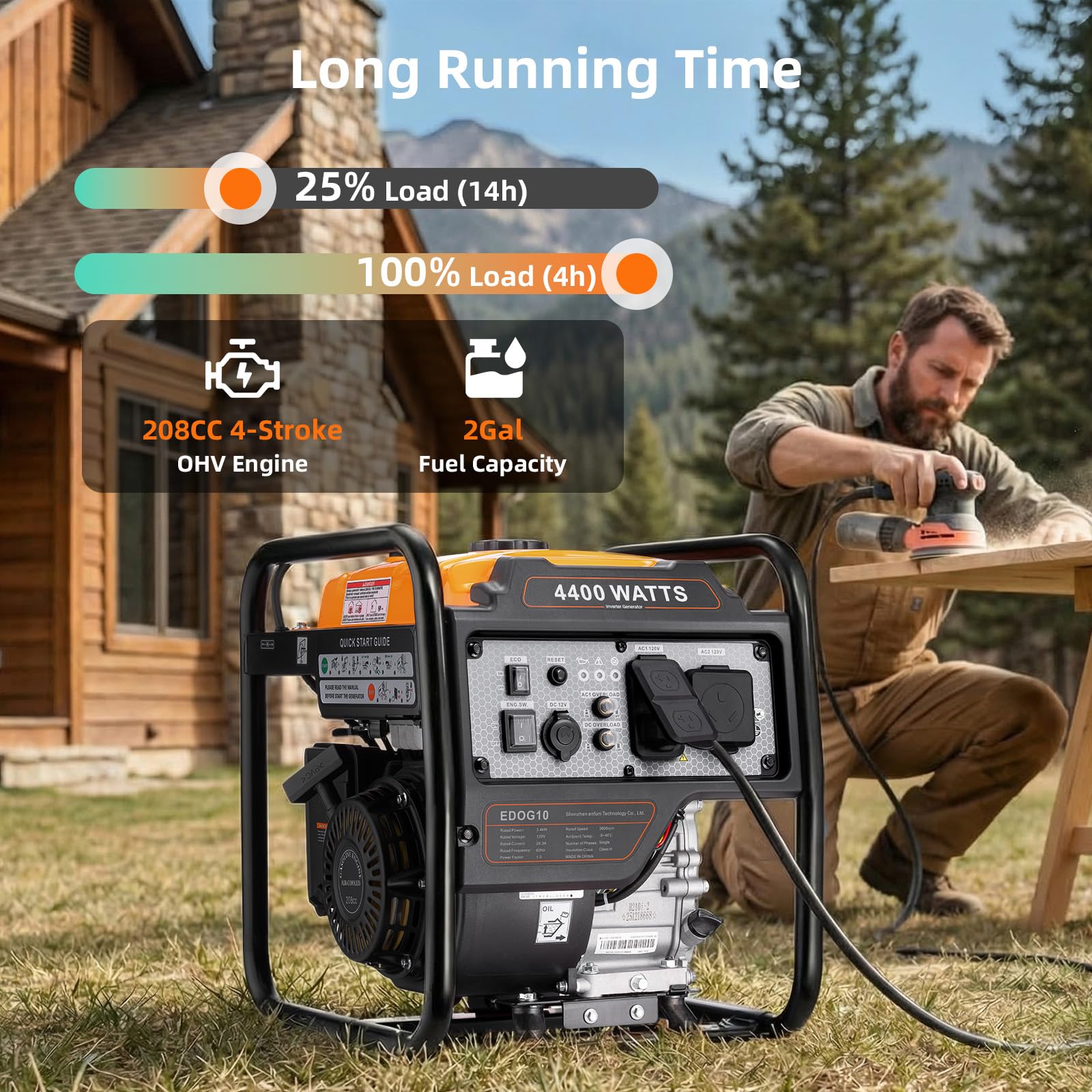 4400-Watts Portable Inverter Generator, Open Frame Generator, Gas Powered, RV Ready, ECO Mode, Fuel Gauge, 30A Outlet, EPA Compliment - 5