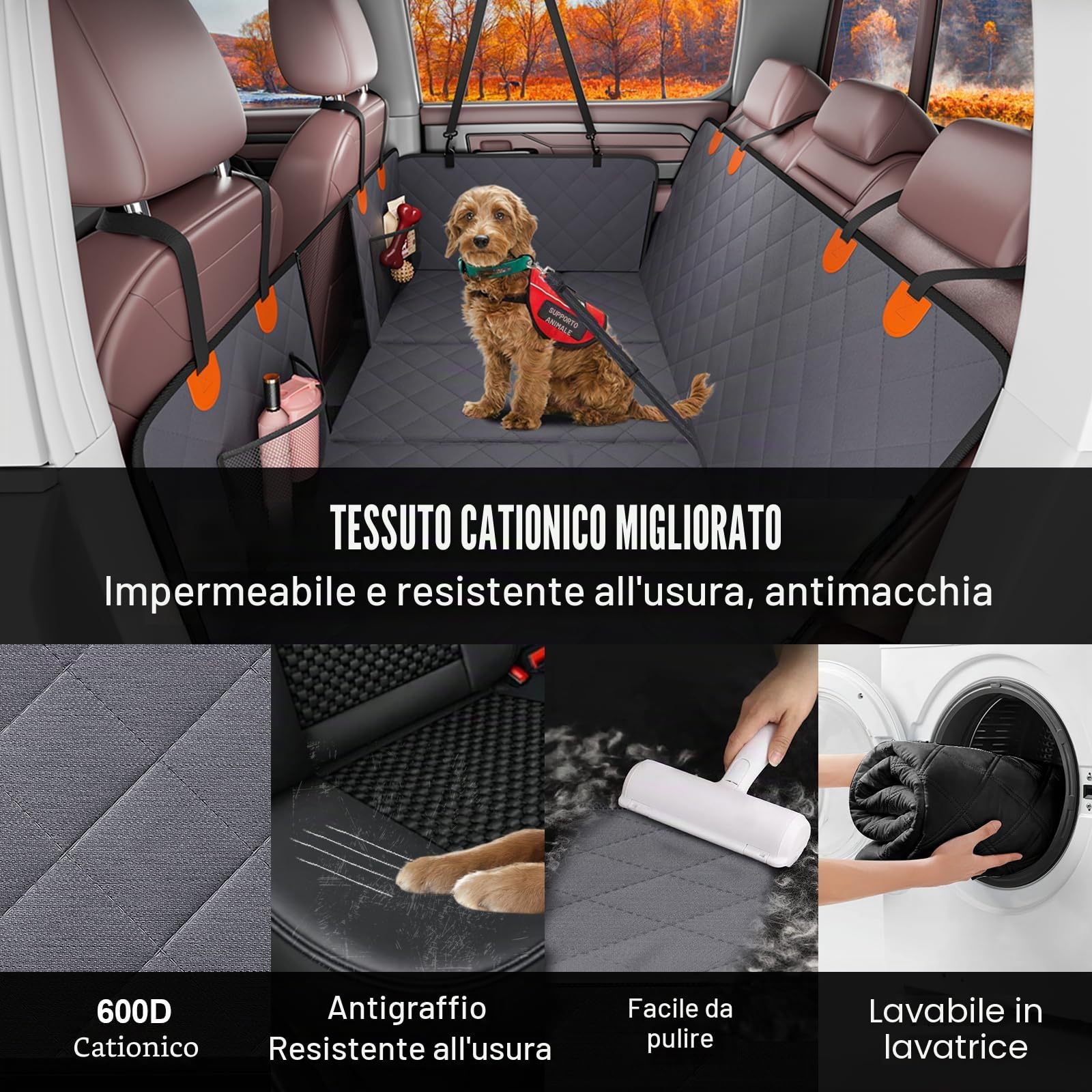 VEVOR Estensione per Sedile Posteriore per Cani, Amaca per Cani Coprisedile per Cani con Fondo Rigido Sedile Posteriore 1420 x 770 mm, 181,4 kg, con Finestra a Rete e Tasca Portaoggetti per Auto, SUV